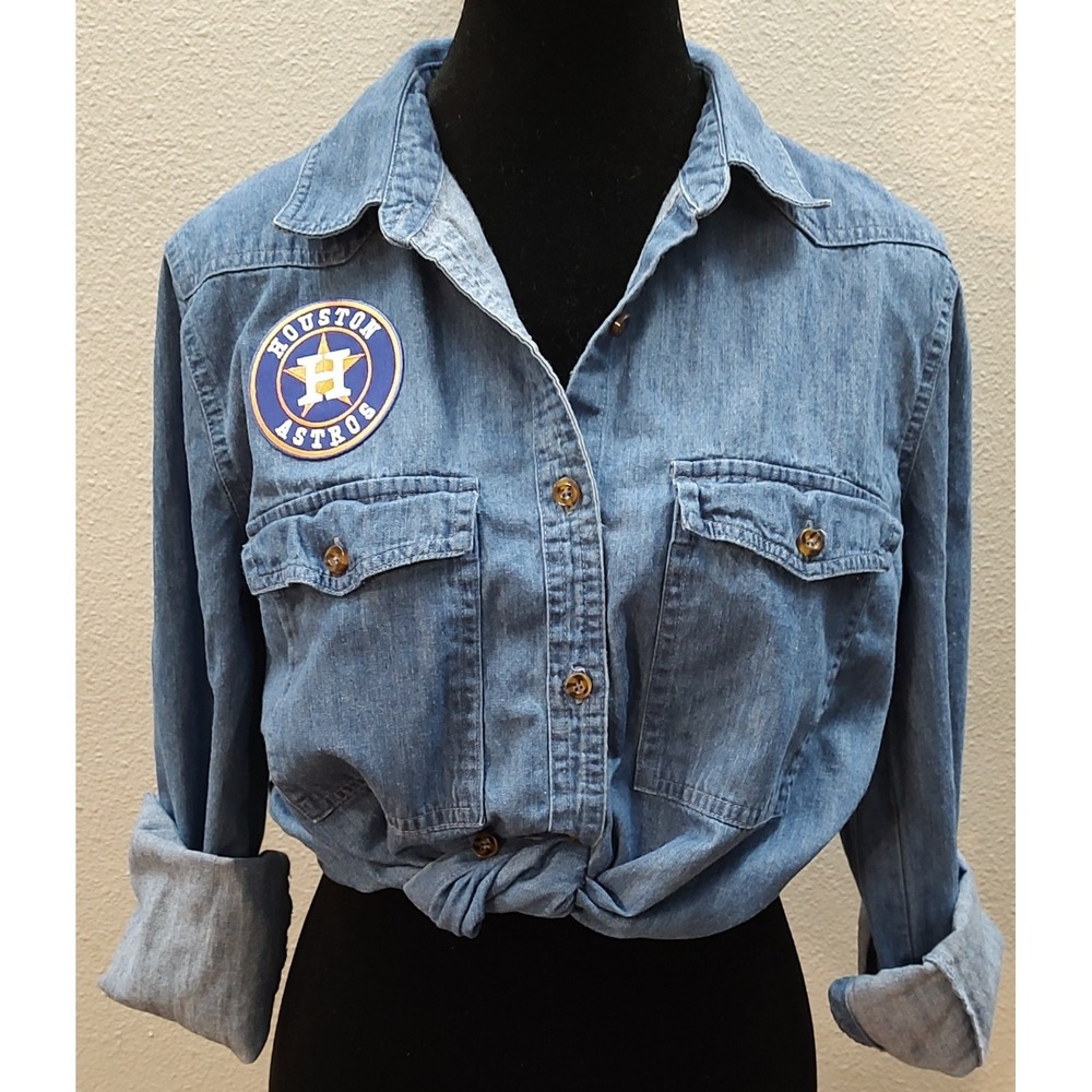 Houston Astros Shirt Mudd Juniors Small Chambray Button Down Game Day Shirt B20